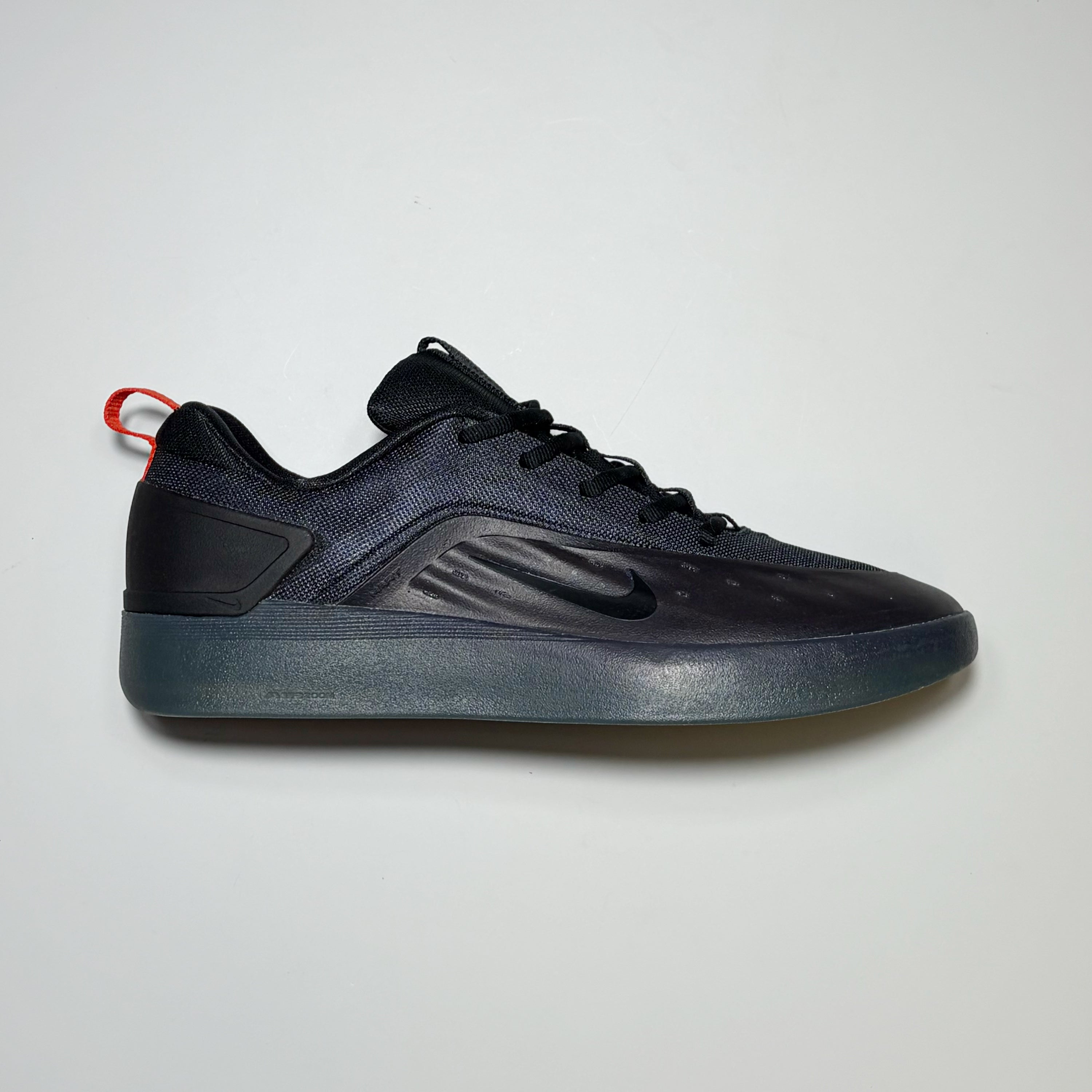 Right side image, Nike SB Nyjah 4 sneakers in cool grey/black. 