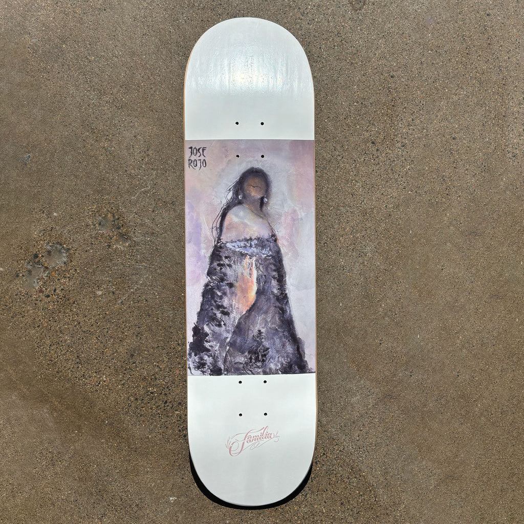 Full image of white deck with art in center.  