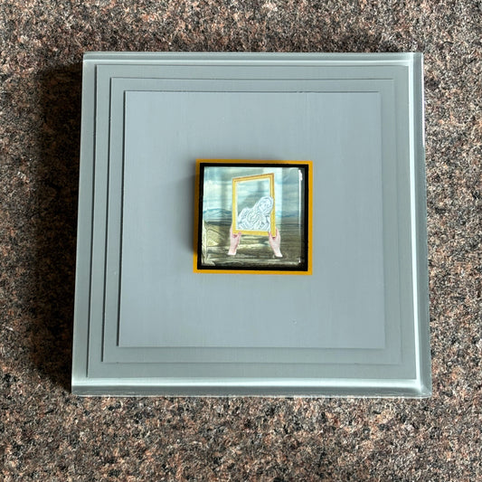 Framed image of 3D layered collage artwork with custom epoxy resin.