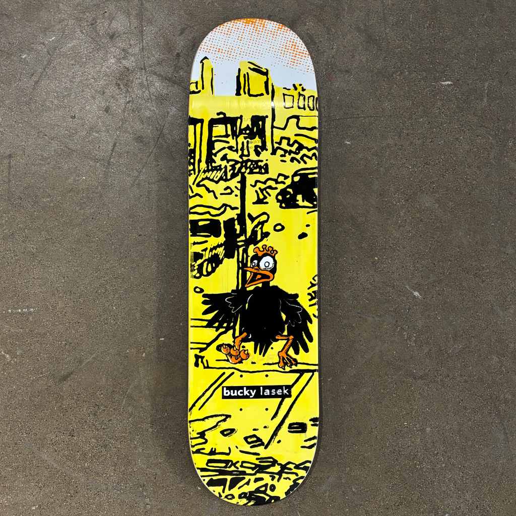 Full image of deck.
Yellow background with cartoon orioles bird. 