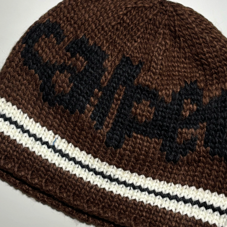 Close detail of knitted beanie