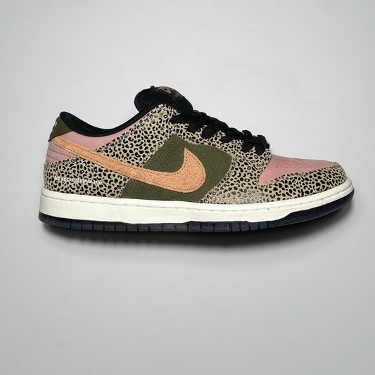 Side image of right shoe. 
Leopard print and pink accents with orange nike swoosh