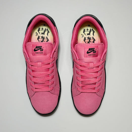 Toe down view of pair, Nike SB Zoom Tennis Classic footwear. Custom SB sockliner with SB FC fade color