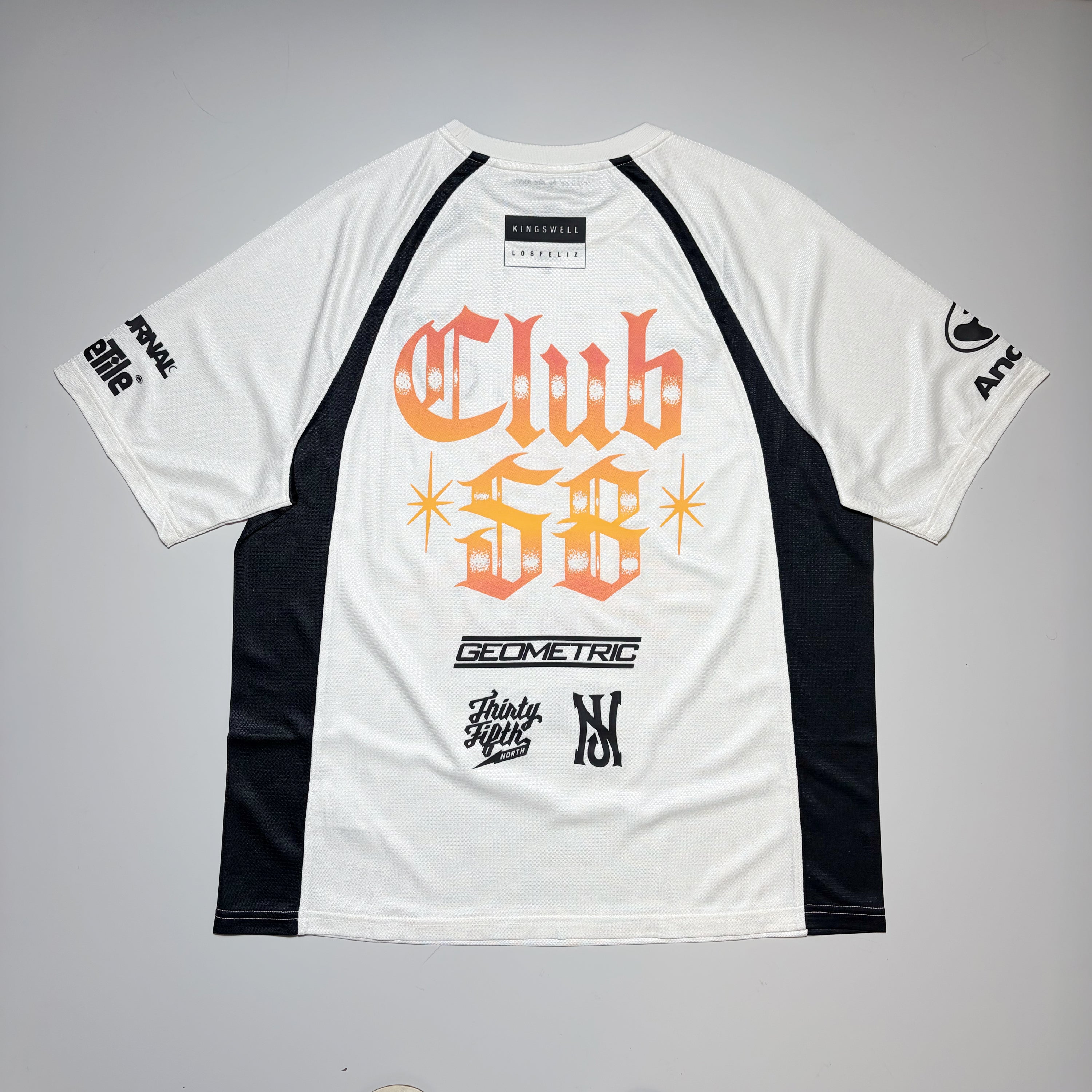 Full back detail, Nike SB FC Club 58 jersey.
Club 58 printed text on back in orange gradient.
