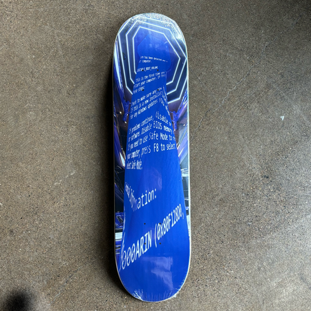 Full image of deck. Blue background with a 3d column.