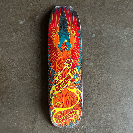 Full image of deck with orange phoenix art from top to bottom.