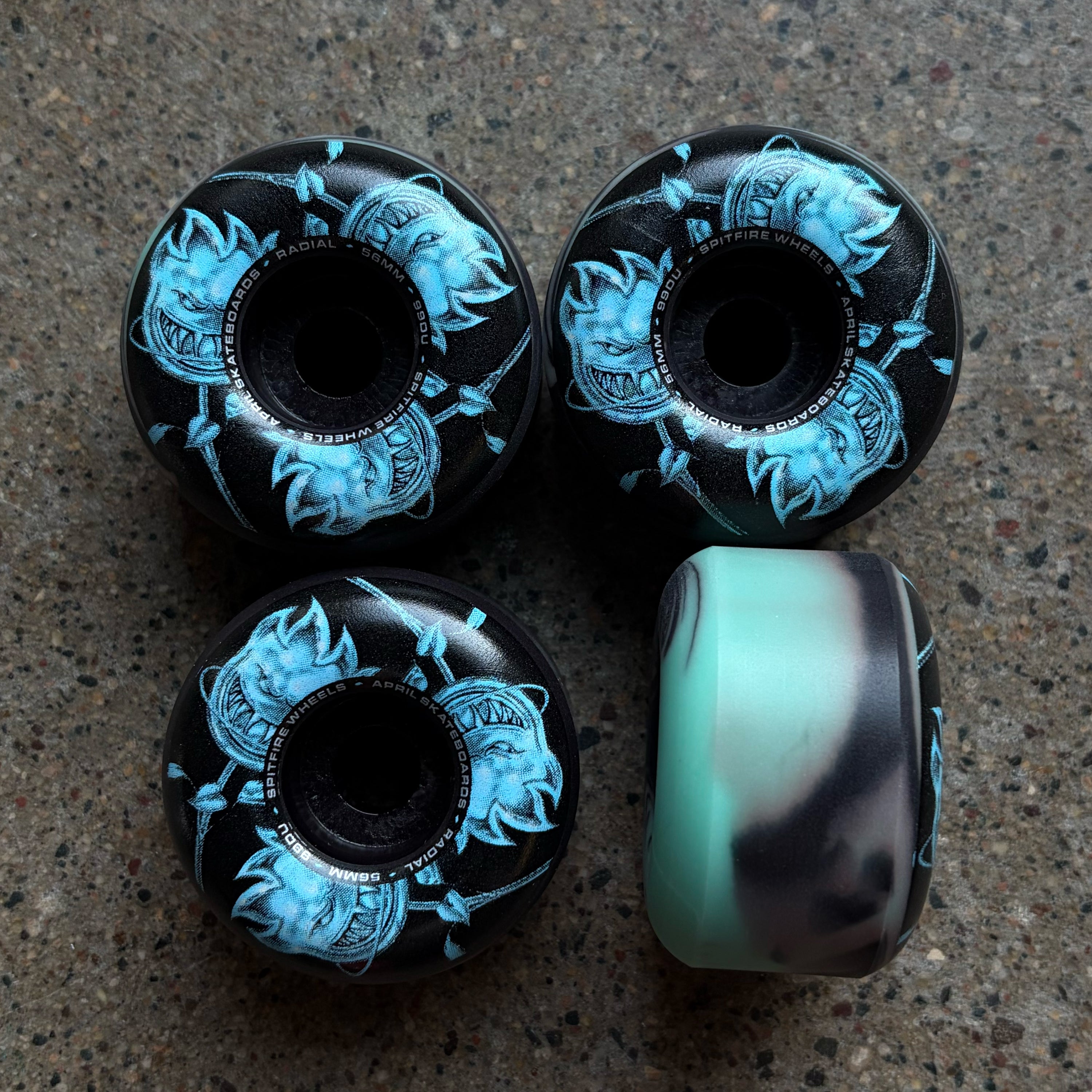 Set of 4 Spitfire x April radial swirl formula four wheels.