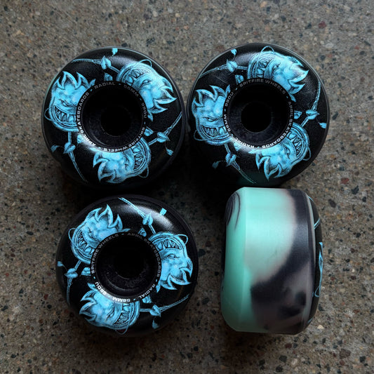 Set of 4 Spitfire x April radial swirl formula four wheels.