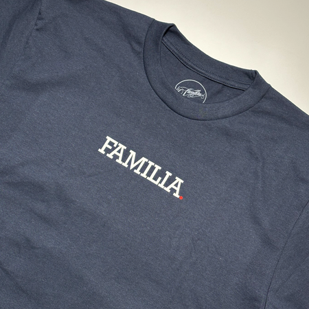 Close detail of Familia font in white.