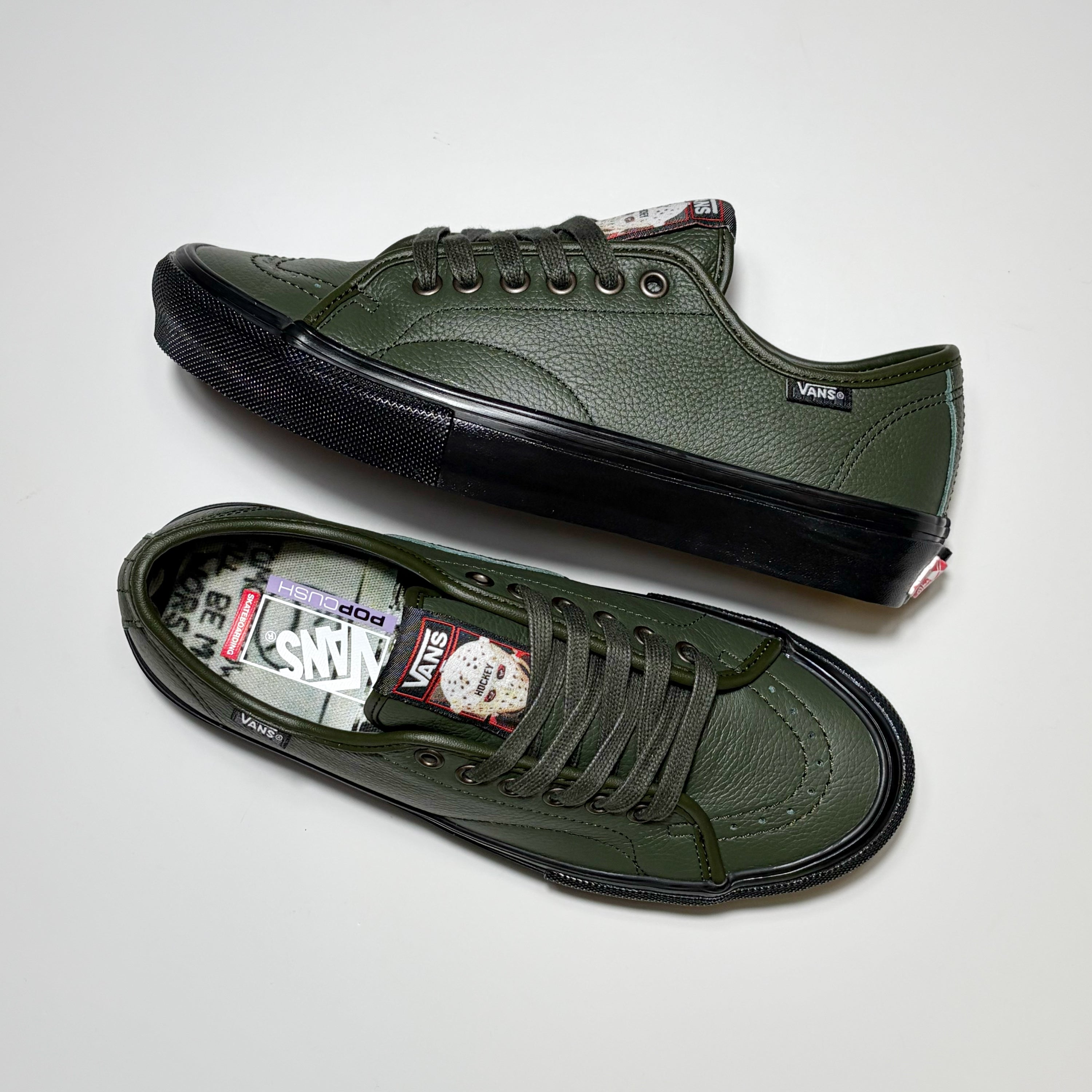 Pair of Vans VCU AVE Classic Shoes. Custom tongue and POPcush footbed.