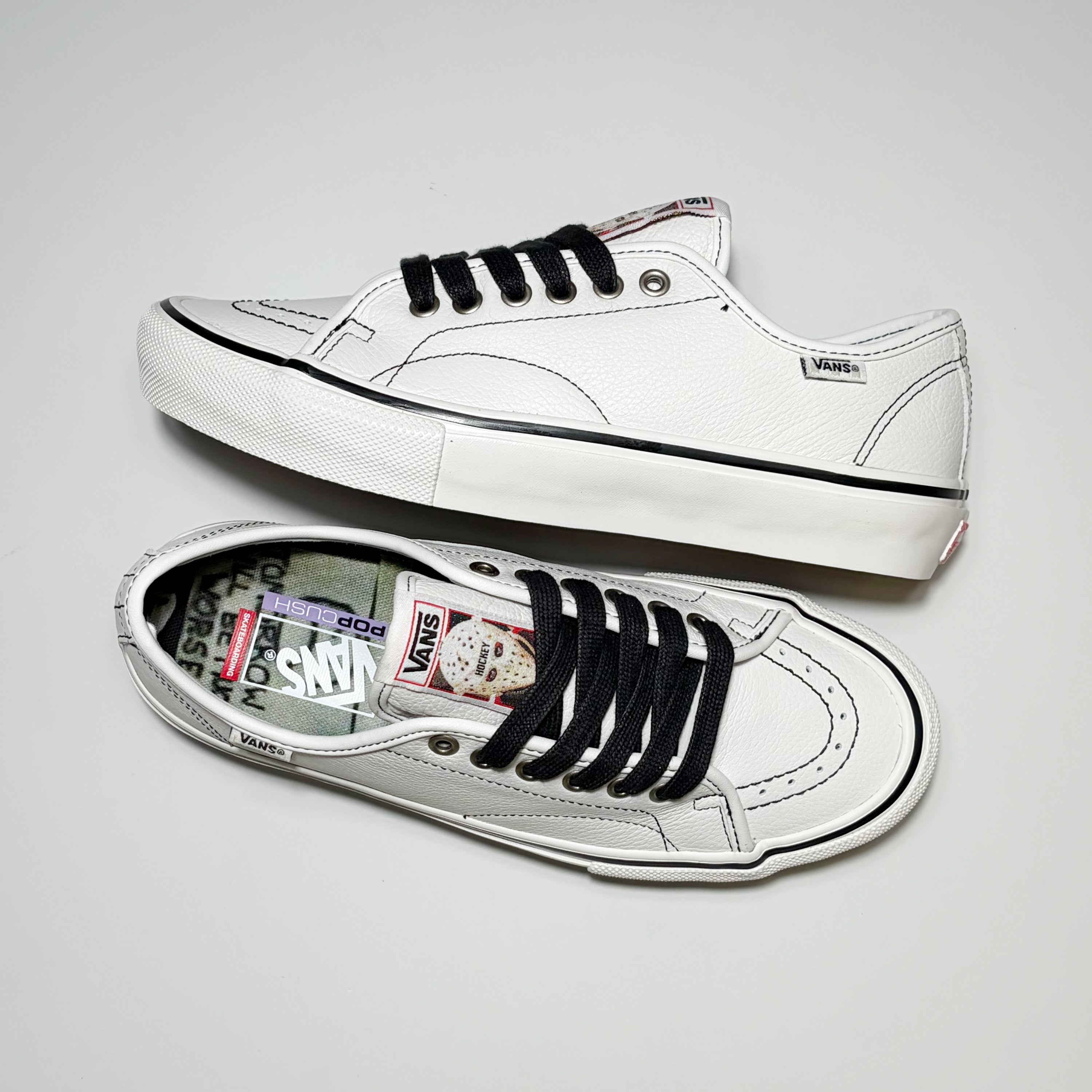 Pair of Vans VCU AVE Classic Shoes. Custom tongue and POPcush footbed.