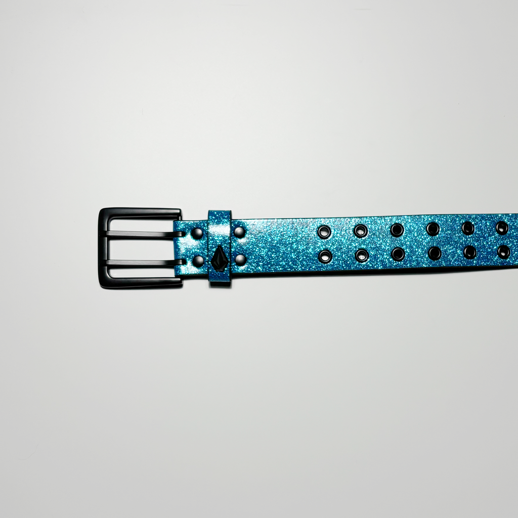 Image of buckle half of belt. PU blue with glitter.