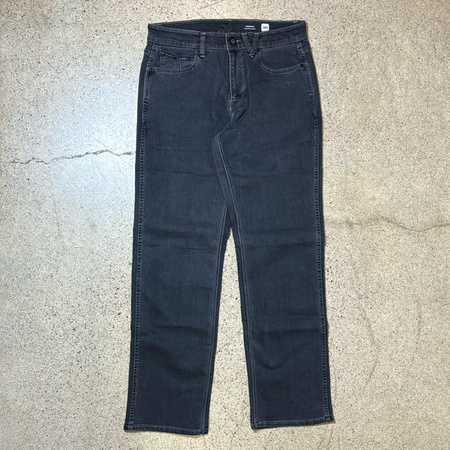 Full front image of grey washed denim pant.