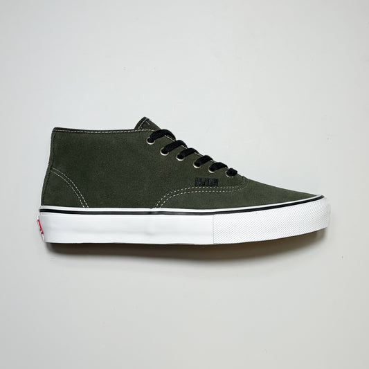 Right side image, Vans Skate Authentic Mid shoe in fern green suede on white background