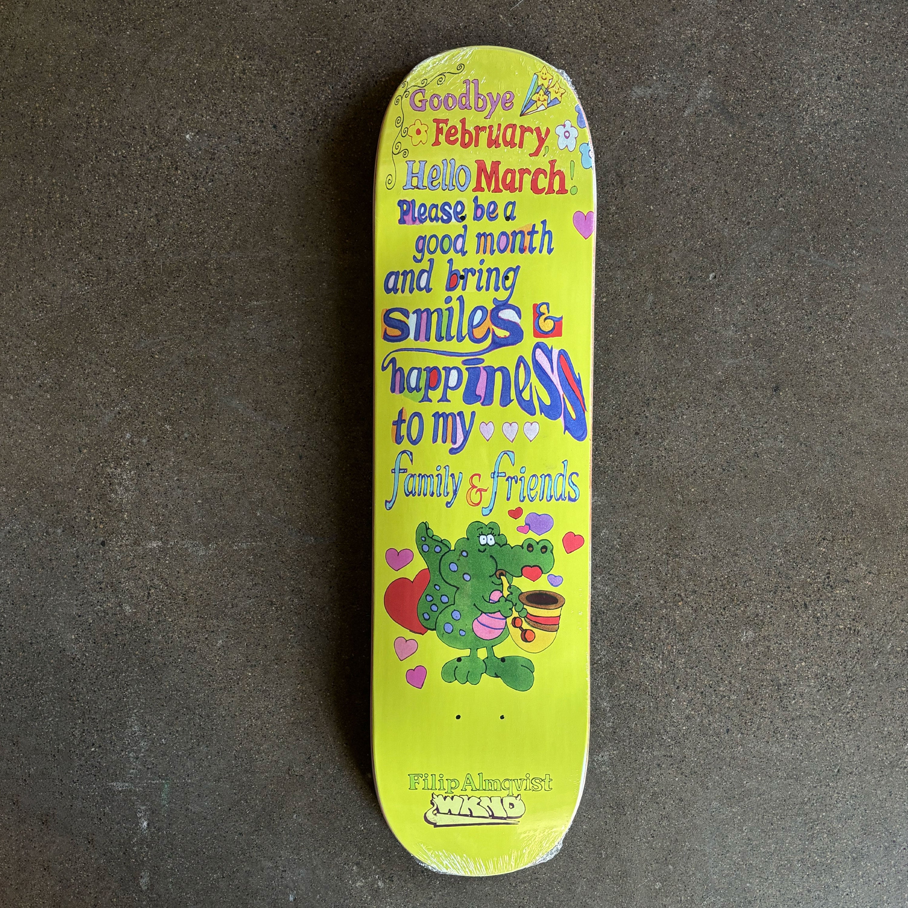 Full image of yellow deck with poem written on the center